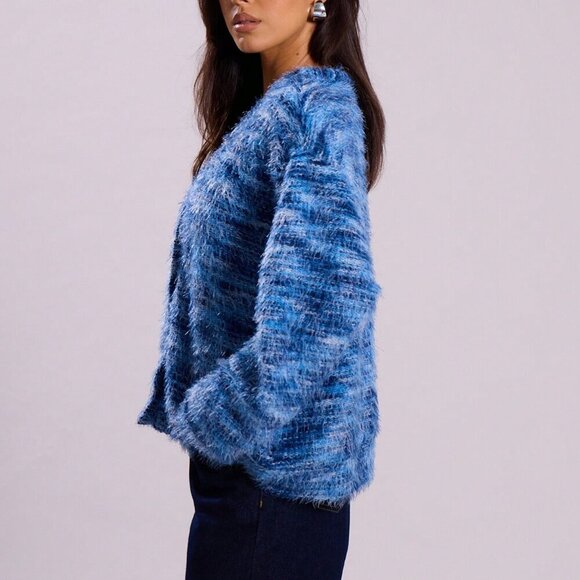 Blue Casual Women's Oversized Textured sweater cardigan - Picture 4 of 6